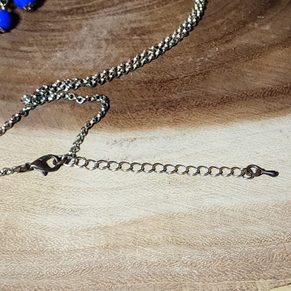 Blue Bubble Glass Statement Necklace -- 18 Blue Acrylic Bubble Statement Necklace With Silvertone Chain